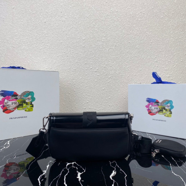 Pra*a pocket nylon and brushed leather bag