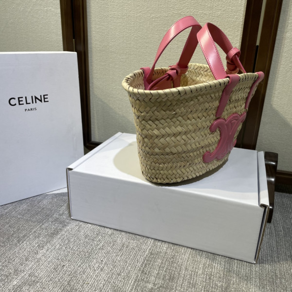 CELIN* TRIOMPHE CELIN* CLASSIC PANIER IN PALM LEAVES AND CALFSKIN