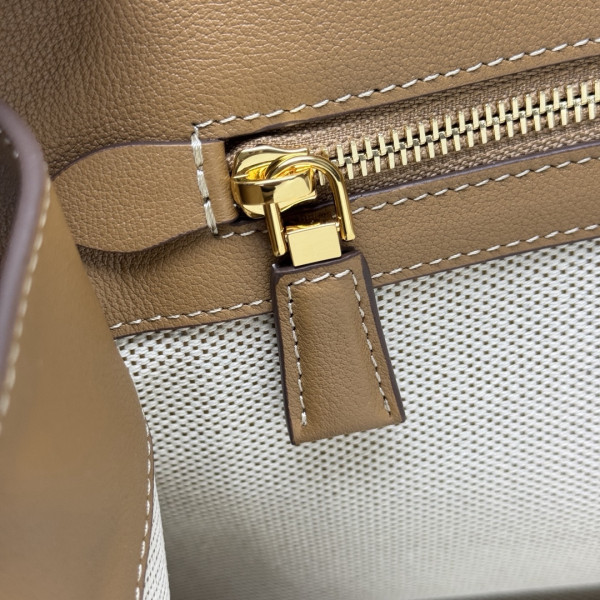 Pra*a medium linen blend and leather tote bag - 35*22.5*18cm