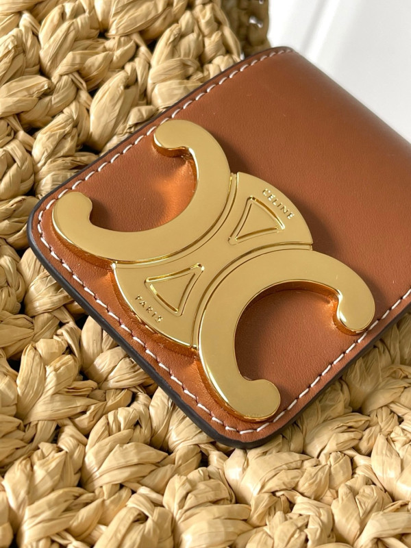 CELIN* CABAS TRIANGLE IN RAFFIA AND CALFSKIN